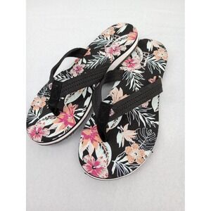 Roxy Flip Flops Womens Size 5 Black Floral Vista Loreto Sandals